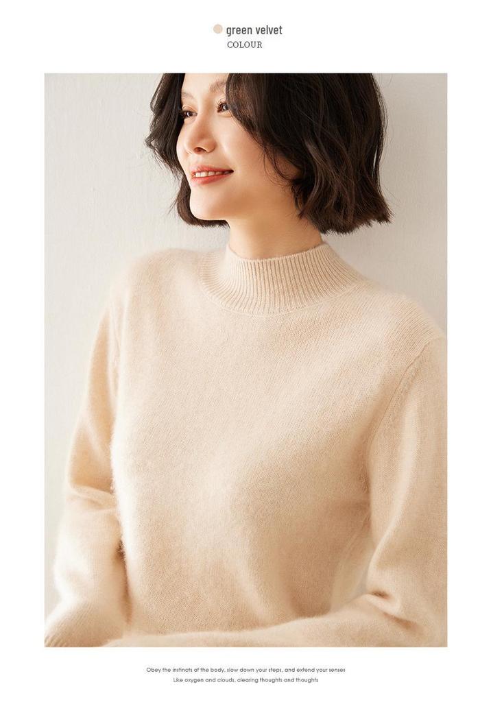 Women's Classic Cashmere Sweater - Autumn/Winter Style, Seven-Stitch Half-High Collar, Regular Shoulder, Long Sleeve, Solid Color, Commuter-Friendly.