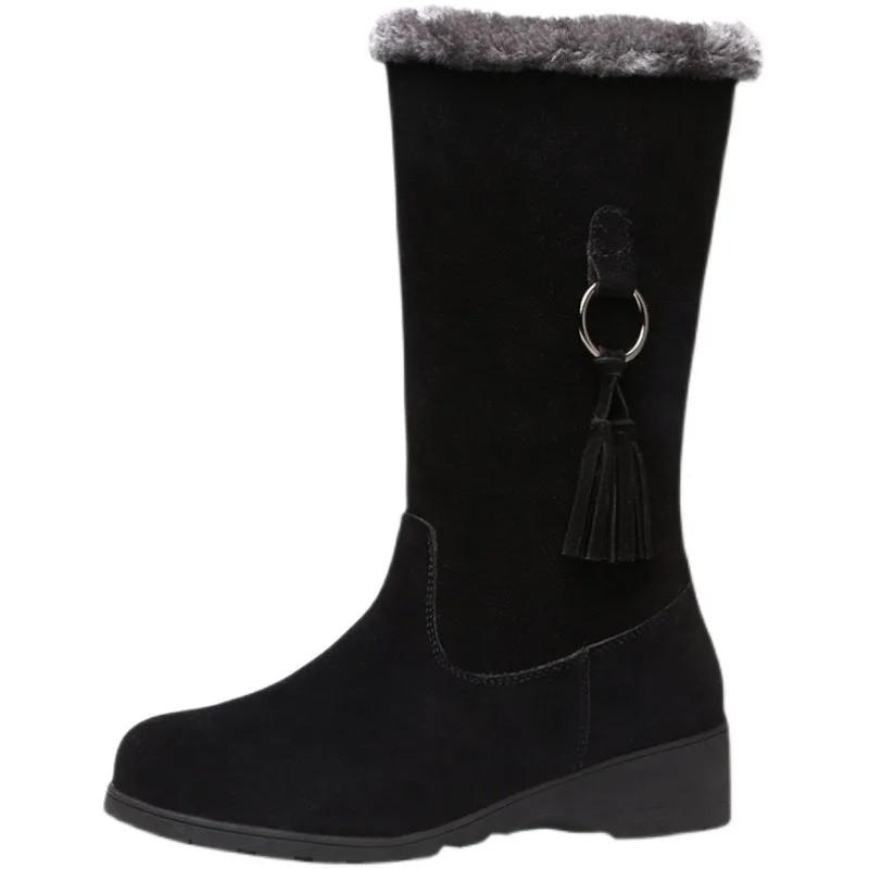 Mode Winter Damen Plus Samtige Mid-Calf-Stiefel Mode Reißverschluss Plateau Keilabsatz Schuhe für Damen Schneestiefel Outdoor Freizeit Reitstiefel