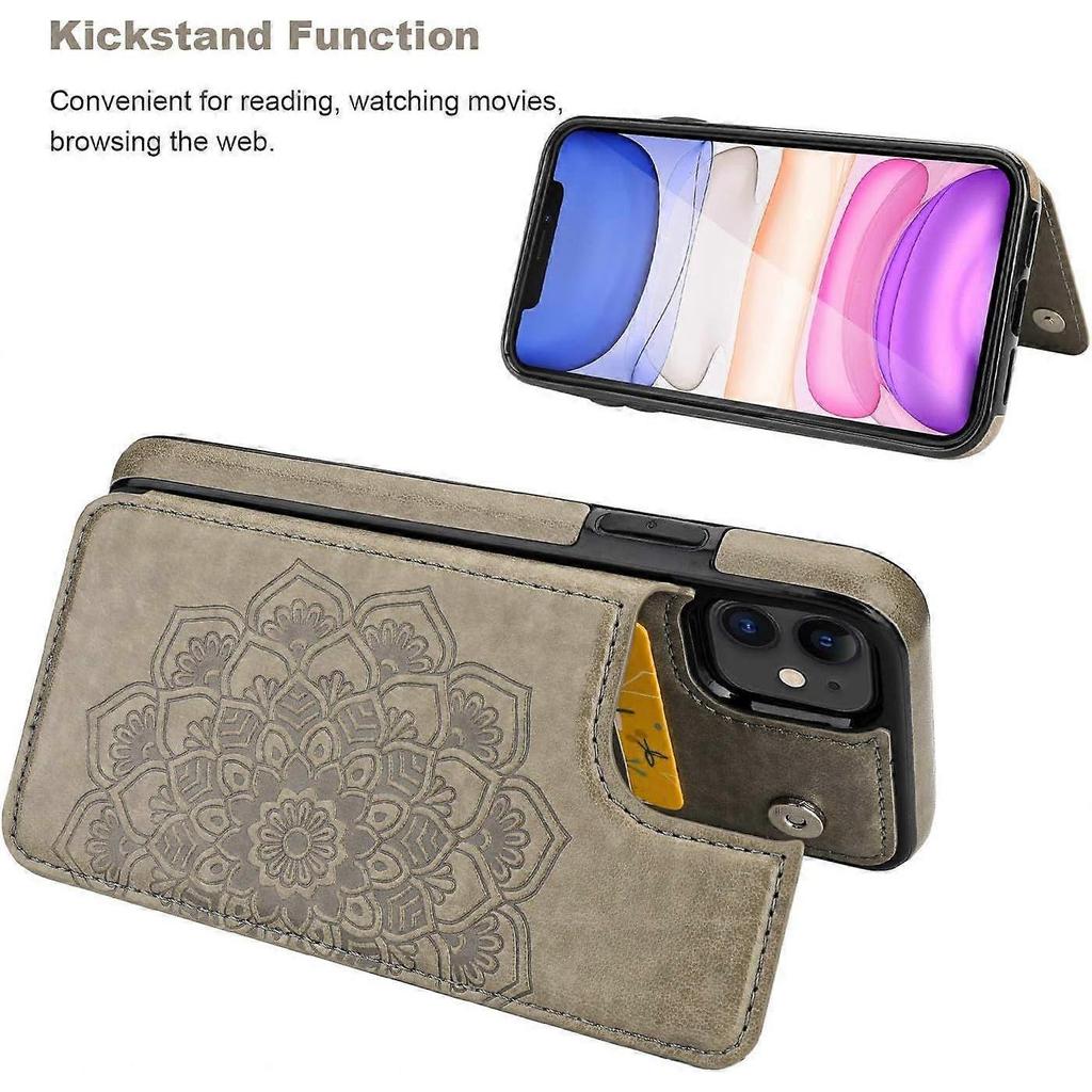 iPhone 12 Case Wallet with Card Holder, Vaburs Embossed Mandala Pattern Flower Premium PU Leather Double Magnetic Buttons Flip Shockproof Protective C