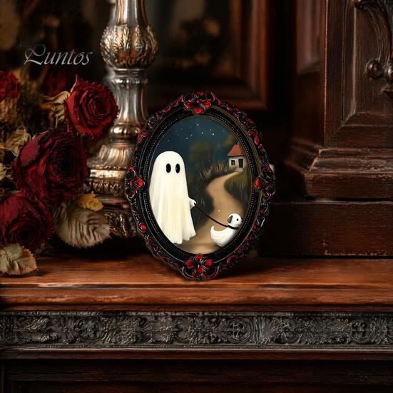 Dark Academia Home Accessories Halloween Wooden Refrigerator Magnet, Vintage Gothic Fridge Magnets, Oval Frame Decorative Metal Surface Magnets