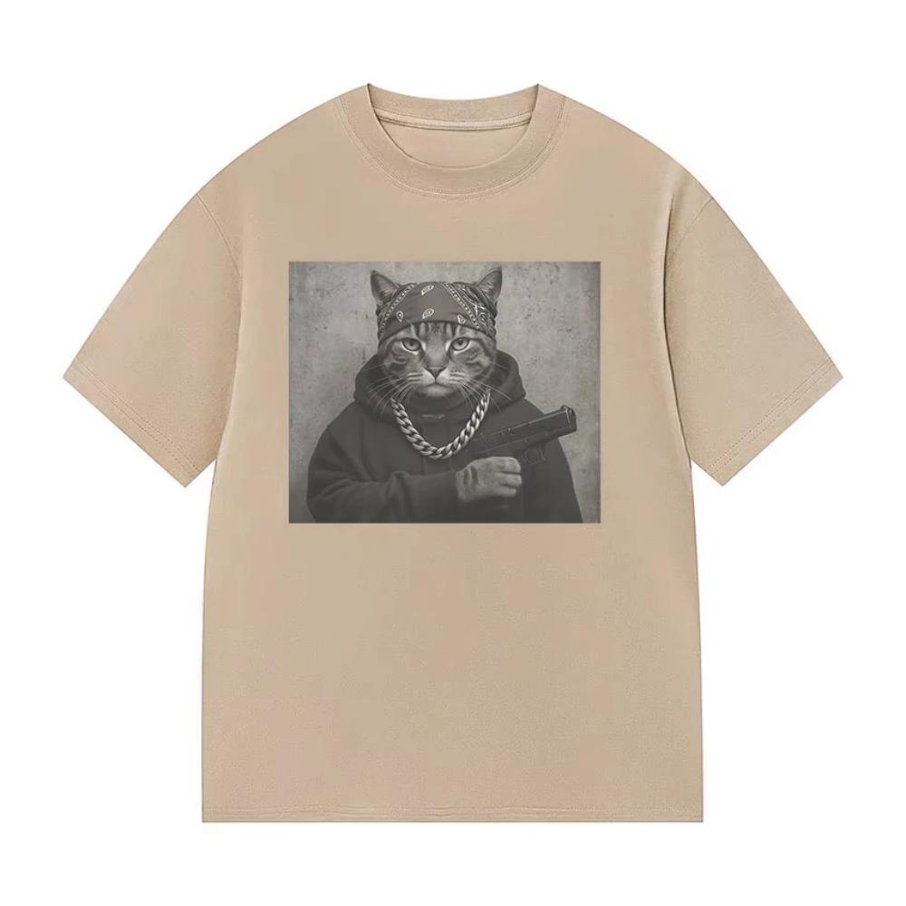 Camisetas Con Estampado Gráfico De Gato Divertido Camisetas De Manga Corta De Hip Hop Para Hombre Camiseta De Algodón De