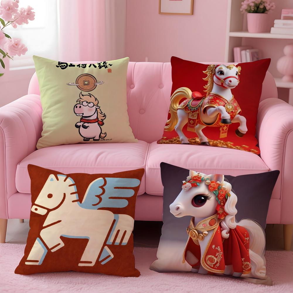 Auspicious Lucky mascot for the Year of the Horse Cushion Cover Pillow Case Soft Skin Friendly Fabric Comfort  Concealed Zipper