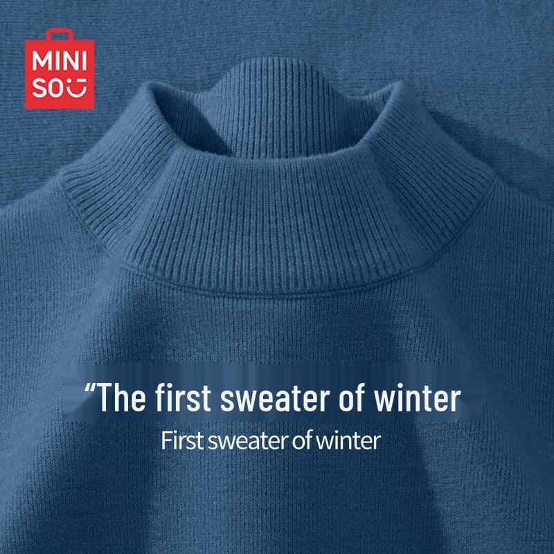 MINISO Men's Fleece-Lined Half-High Neck Knit Sweater