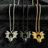 Gothic Bat Pendant Necklace with Metal Wings - Halloween Jewelry Charm Accessories