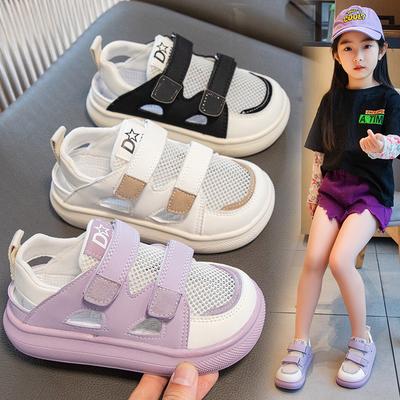 Sapato casual infantil verão novo tênis esportivo menina vazado tênis de skate infantil tênis de malha menina tênis de corrida respirável para meninas