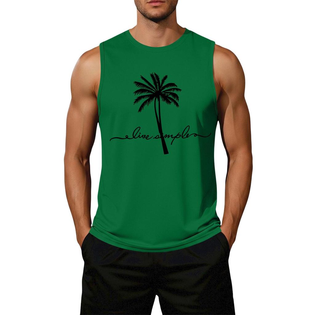 Men's Loose Fit Casual Sleeveless Tank Top Palm Tree Graphic Print Summer Muscle Shirt Lightweight Comfortable Activewear