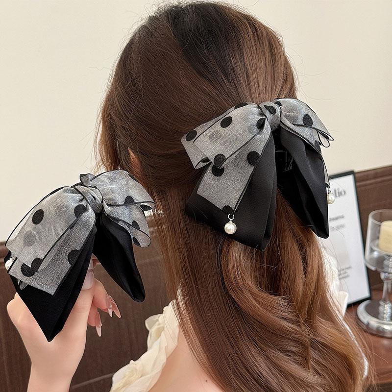 Korean Style Satin Dot Bow Hair Clips Banana Clip Women's Hair Accessories Fashion Ponytail Barrettes Hair Claws Hairpins