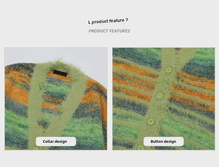 Unisex Gradient Contrast Striped Knit Cardigan - Long Sleeve Autumn/Winter Casual Sweater