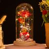 Love glass cover gold leaf flower ornament, creative mother's Valentine's Day gift, luminous simulated rose bouquet