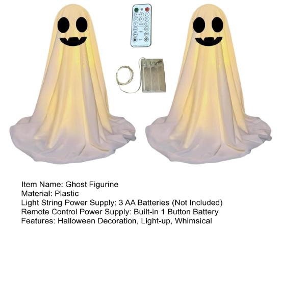 LED svítící figurka ducha Halloween Vnitřní dekorace ducha z bílé látky s dálkovým ovládáním pro domov, kuchyň, krbovou římsu, stůl, stolní desku, party dekorace