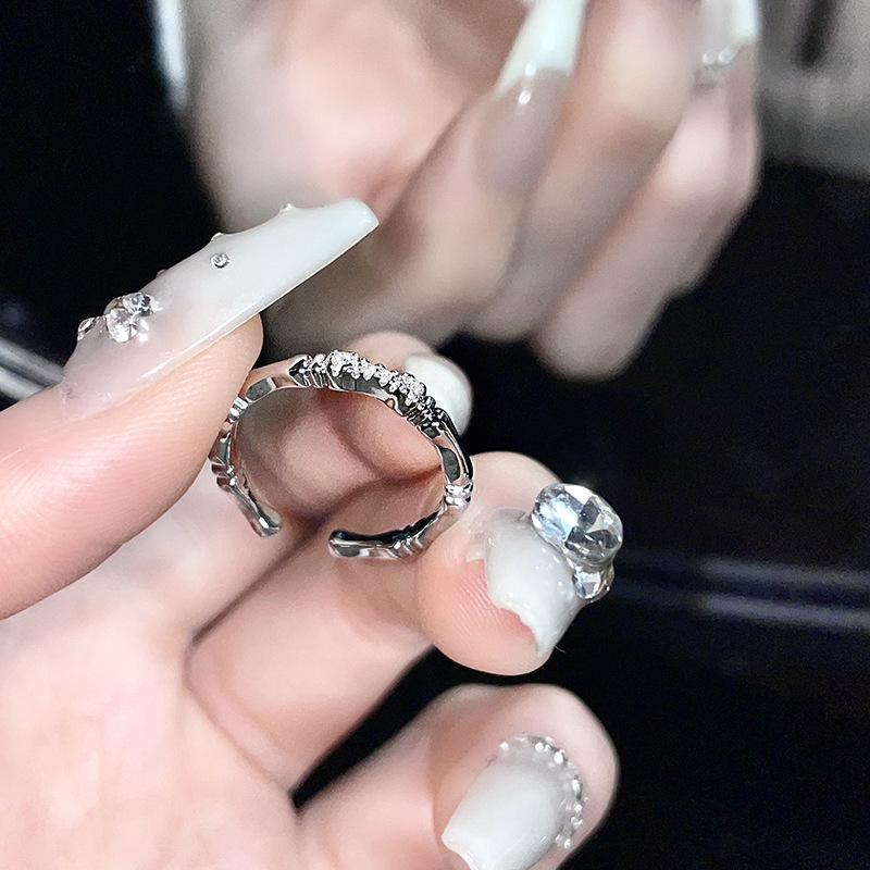 Niche Design Sense High Sense Zircon French Fold Irregular Personality Open Ring Fashion Ring Women