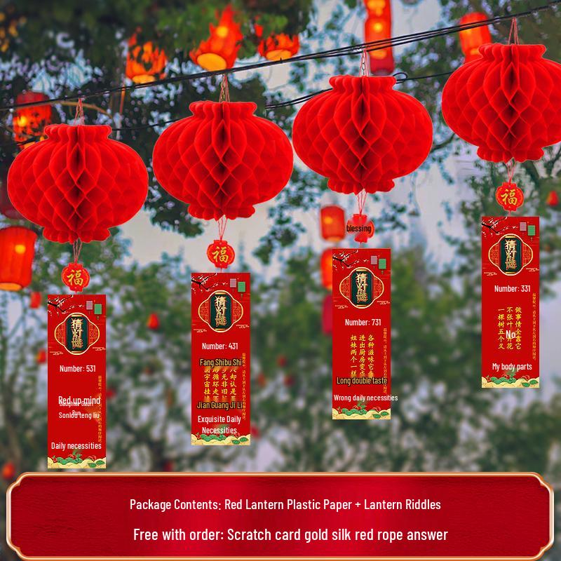 New Year s Lantern Festival Decoration with Large Red Lanterns and Riddle Ornaments