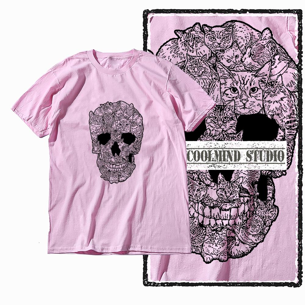Summer Unisex Women Cat Skull Graphic TShirt Vintage Black Cat Lover Skull Print Tee Multiple Colors Oversized Streetwear S