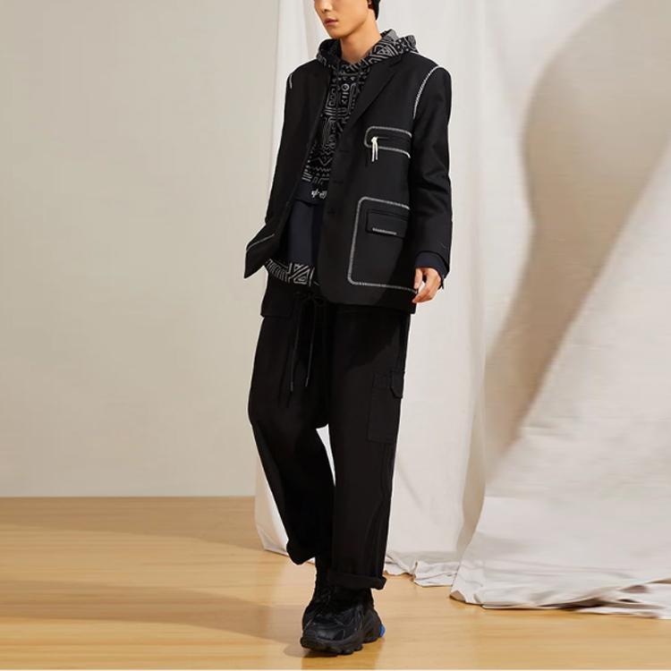 Li Ning Casual Lapel Multi-Pocket Suit Jacket Men Outerwear Black AFDR821-1