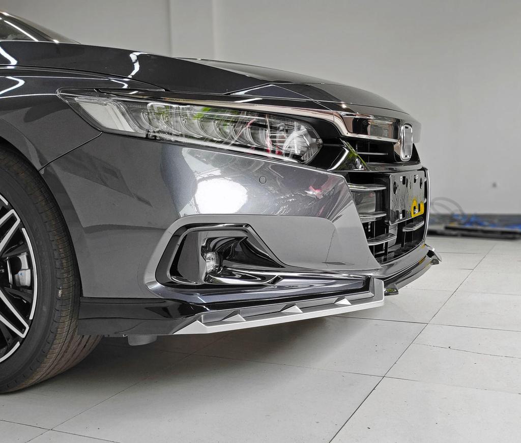 Compatible 2022 Honda Accord 10.5th Gen Aerodynamic Kit: Front Lip, Side Skirts, Rear Spoiler.