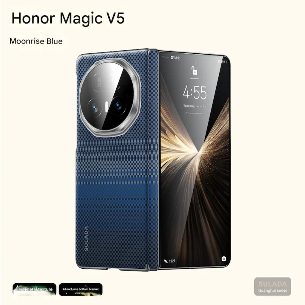 

Роскошный чехол из углеродного волокна кевлара и кожи для Honor MagicV5 3 Ультратонкий, приятный на ощупь, с поддержкой Magsafe для беспроводной зарядки, противоударный чехол Honor magic v3 синий