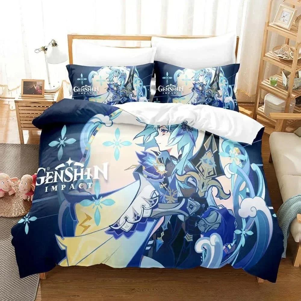 Kawaii Anime Genshin Impact Eula Lawrence Bedding Set Single Twin Full Queen King Size Bed Set Adult Kid Bedroom Duvetcover Sets