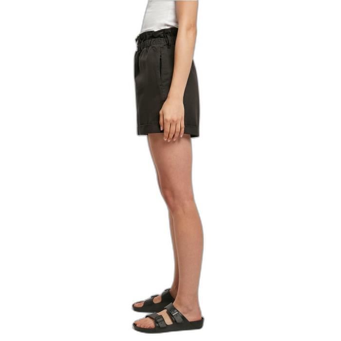 Short taille haute femme - Urban Classics - noir - style paperbag à volants - poches intégrées