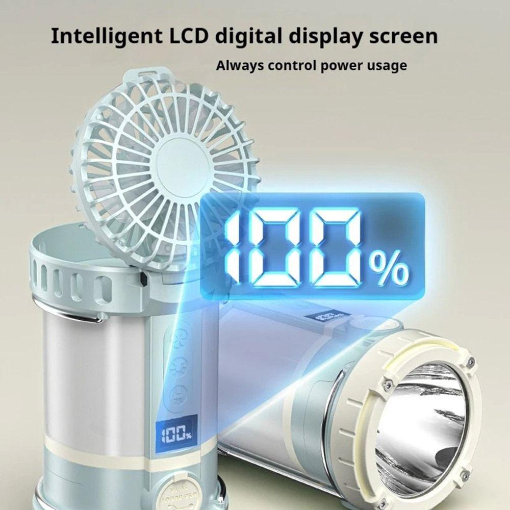 LCD Digital Display Camping Tent Light Three Wind Speed Searchlight LED Light with Fan  Emergency