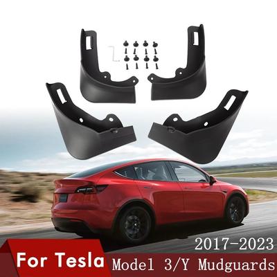 Mud Flaps Mudguards For Tesla Model 3 Y 2017- 2022 2023 Plastic Splash Guards Fender 4Pcs/set Black White Carbon Fiber Color