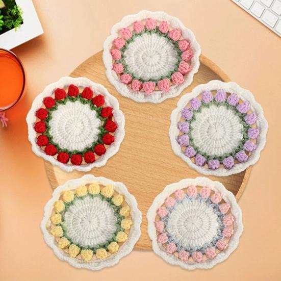 Gehäkelter Tulpenblumen-Untersetzer Handgemachte Unterlagen für Kaffee- und Teetassen Mehrzweck Heimbar