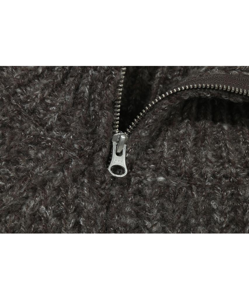 BASEMOMENT Asymmetric High-Neck Zip-Up Knit Melange Brown