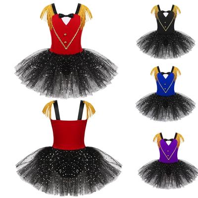 Circus Ringmaster Costume for Kids Girls Sequins Ballet Dress Skating Artistic Christmas Dancewear Outfit