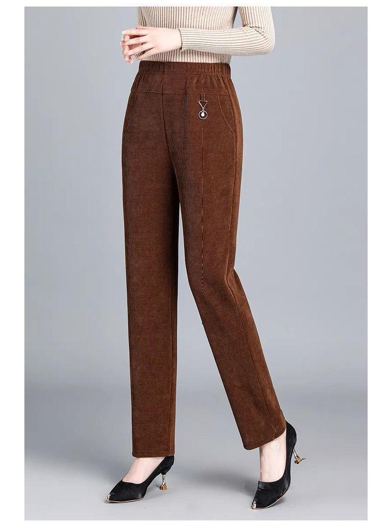 Mom's Corduroy Pants: Spring & Autumn Long, Middle-Aged & Elderly, Grandma's Winter Cotton Plus Velvet, Loose Fit, Large Size.