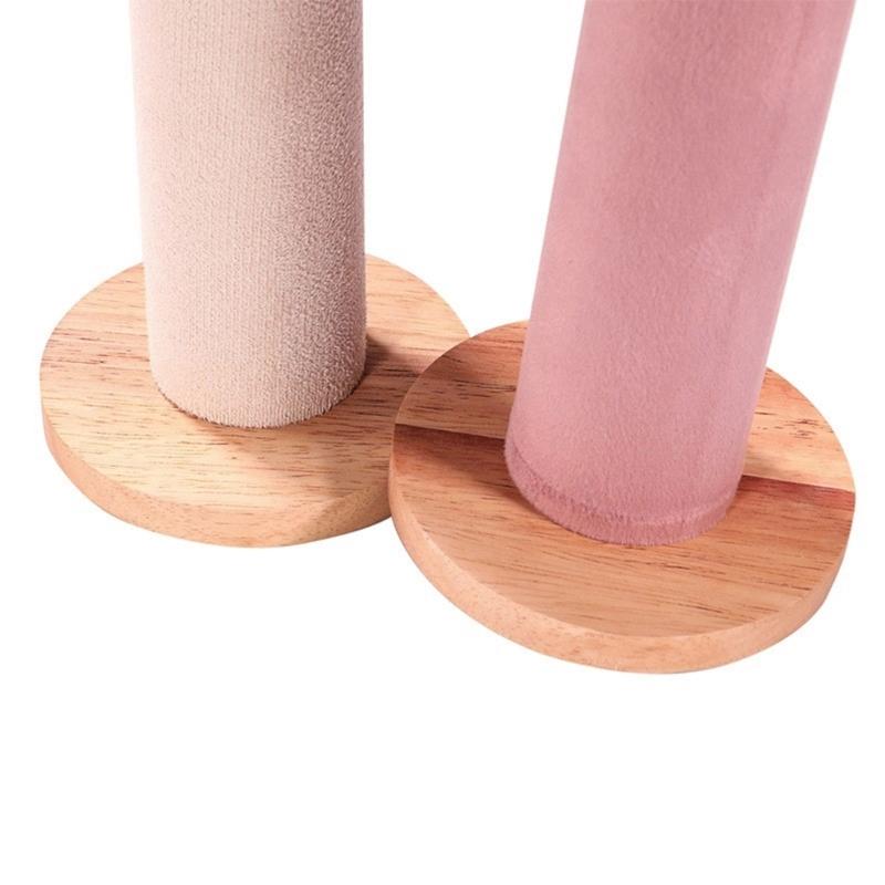 Wood Base Cylinder Vertical Hair Accessory Holder Display Stand for Scrunchies and Headbands Jewelry Presentation Rack