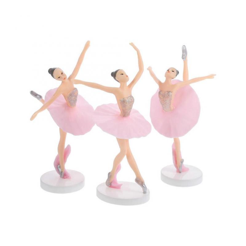 Elegant Ballerina Statue Dancing Girl Figurines Home Use Pink 14.50X6.00X6.00CM 3Pcs