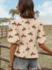 2025 Summer Women's Printed Bow Tie Short Sleeve Round Neck Top - European & American Fashion Trend