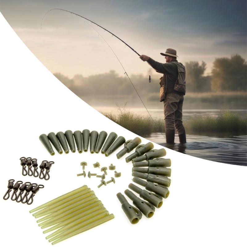 50pcs Anti Entanglement Sleeves Fishing Tackle Leads Clip Fast Change Swivels Tail Rubber Fishing Accessory for Rigs