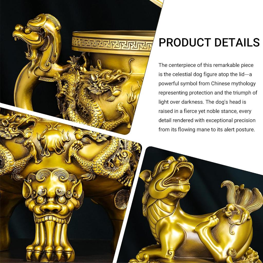 Aris & Juno Brass Dragon Incense Burner – Chinese Feng Shui Symbol of Protection & Strength, Decorative Censer for Home Altar or Meditation Space,