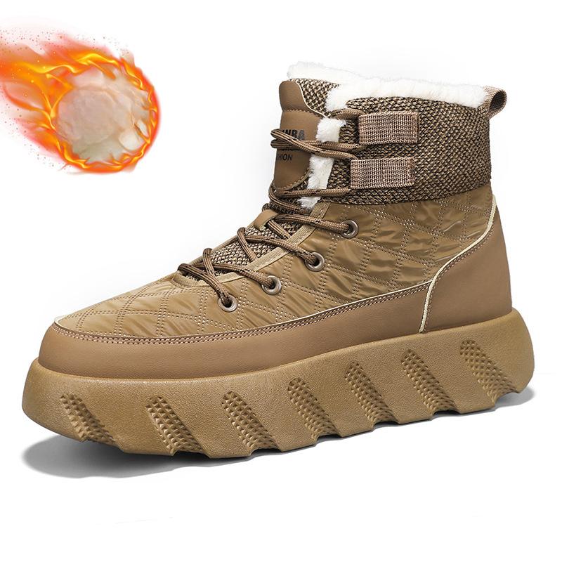 

Зимние ботинки для снега на шнуровке с подкладкой из искусственного меха для мужчин, теплые водонепроницаемые ботинки по щиколотку, мужские нескользящие высокие кроссовки для прогулок на открытом воздухе 44 хаки