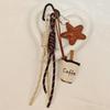 Kawaii Cartoon Linen Embroidery Coffee Bread Keychain Leather Heart Pendant Bag Charm Car Keychain Couples Bag Pendant Accessori