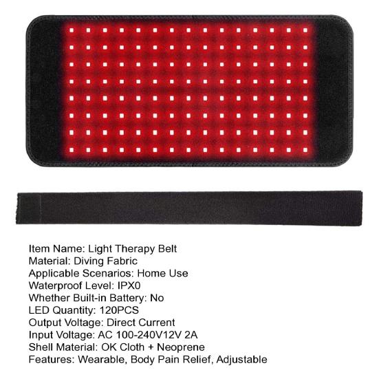 Rött ljus-terapi bälte 120 LED-lampor Bärbar Lindring av Muskelvärk Kroppssmärta Röd