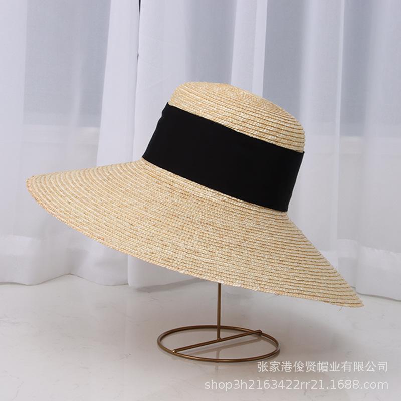 Spring and Summer New Versatile Simple Flat-top Big-brimmed Basin Type Straw Straw Hat Outdoor Travel Sunscreen Sunshade Beach Straw Hat