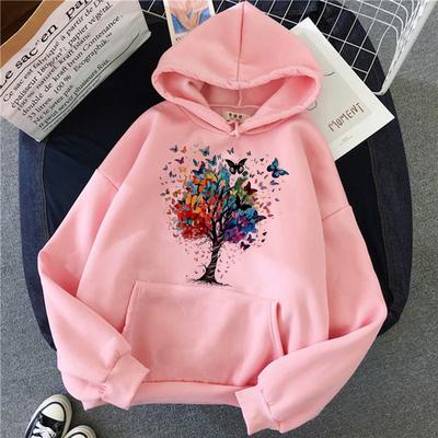 Schmetterlingsbaum-Druck Kängurutasche Kapuzenpullover Lustige Herbst-Winter Gothic Sweatshirts Damen Freizeit-Druckkleidung