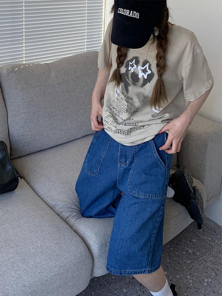 Volné Neutrální Velká Kapsa Volné Šortky Dámské Y2k Retro Široká Noha Denim Poloviční Kalhoty Léto High Street Ležérní A-linie Modré Šortky Dámské