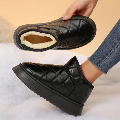Schneestiefel mit dicker Sohle Damen Winter Neuer Stil Plus Fleece und Verdickt Ein Slipper Brotstiefel Leder Nordost Baumwollschuhe