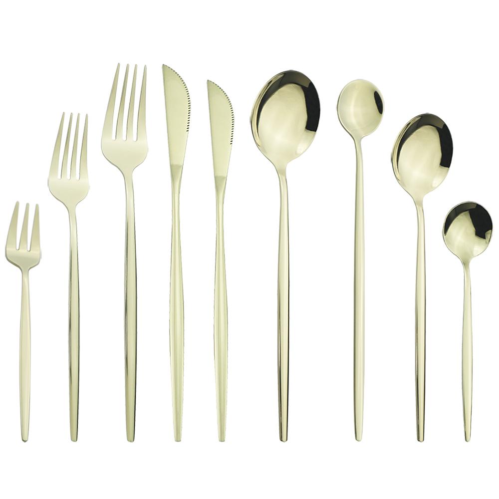 9 adet/takım altın çatal bıçak kaşık seti hizmeti 1 paslanmaz çelik yemek takımı sofra bıçağı tatlı kek meyve çatal kaşık ev sofra takımı gümüş seti