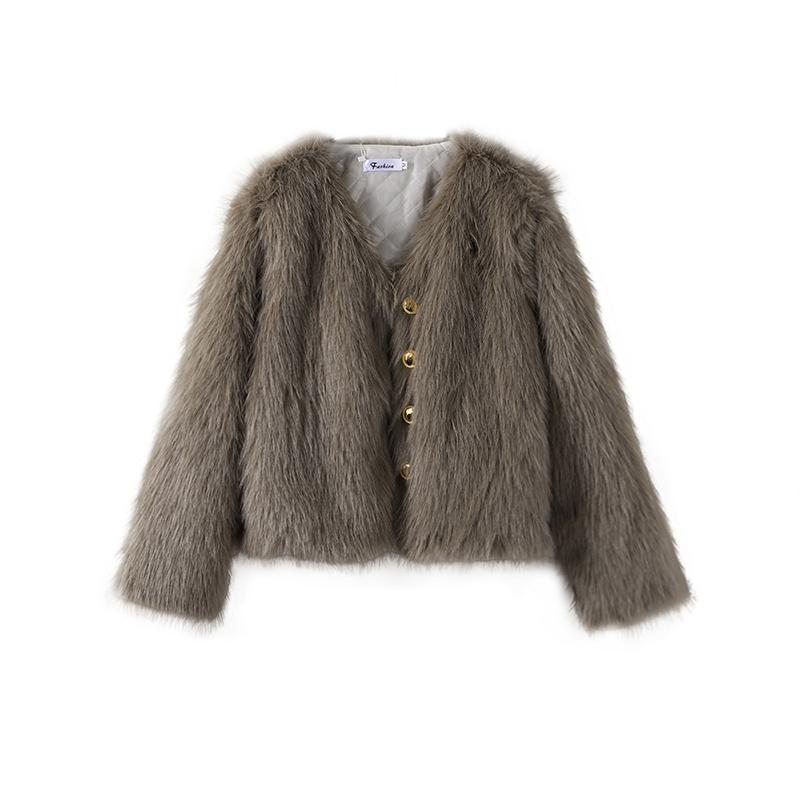 2024 Women Winter Fashion New Faux Fox Fur Coat Metal Button Thickened Warm Tops