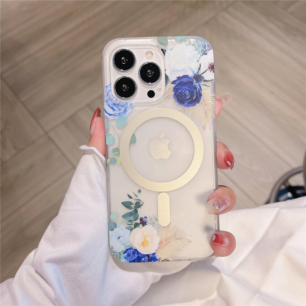 Scrub Floral For Magnetic Wireless Charge Case For For Iphone 17 Air 16 15 14 13 12 11 Pro Max Plus Shockproof Acrylic Cover