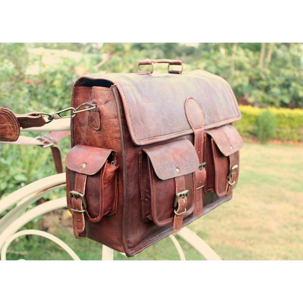 Vintage Briefcase Satchel Mild Leather Laptop Messenger Bag Shoulder Office Bag