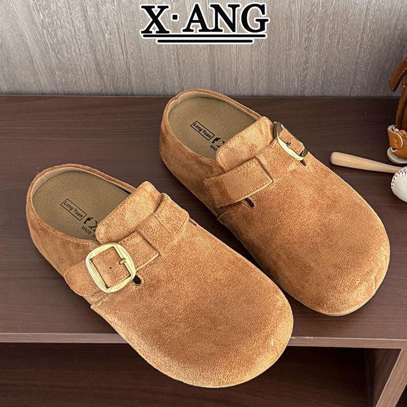 Cow anti-velvet cm thick-soled height-increasing women's shoes autumn new bag head half-drag wear lazy shoes