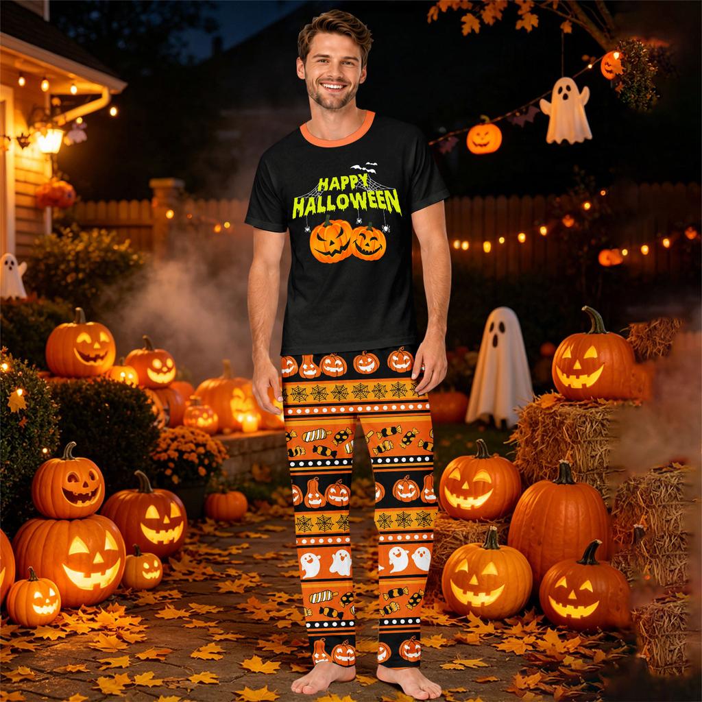 Family Matching Halloween Printed Pajama Set Short Sleeve Top and Pants