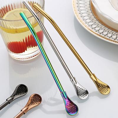 Stainless Steel Straw Spoon for Drinks Reusable Tea Filter Stirring Straws Multi-Functional Leak-proof Drinking Straw for Various Beverages
