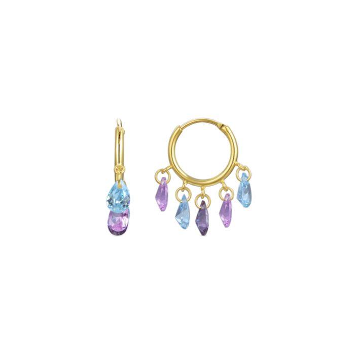 Boucles D'oreilles - LUXENTER - Onxo - Argent 925 - Zircon Multicolore - Or Jaune 18K