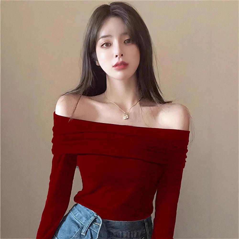 Retro Spicy Girl One-Shoulder Long Sleeve Bodycon T-Shirt