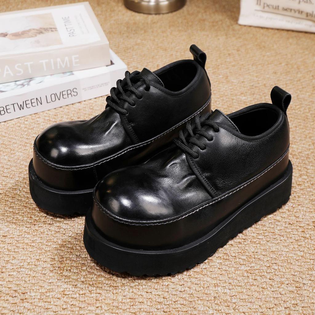 Johnature Höhensteigernde Dicksohlige Schuhe Schnürung Echtes Leder Bequeme Damen High Heel Pumps